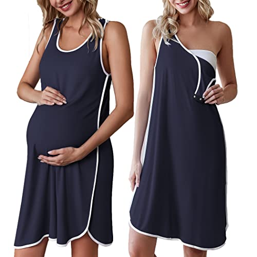 Ekouaer Labor and Delivery Gown for Hospital 3 in 1 Nursing Dress Sleeveless Maternity Snap Button Breastfeeding Nightgown 0 belly baby and beyond
