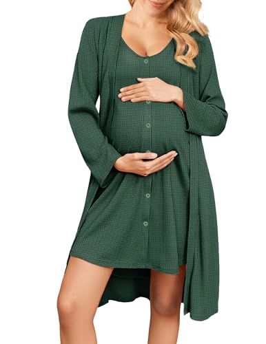 Ekouaer Maternity Nursing Gown and Robe Set 2 Piece Waffle Breastfeeding Nightgown 3 in 1 Labor and Delivery Hospital Gown 0 belly baby and beyond