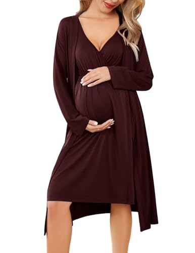 Ekouaer Maternity Nursing Gown and Robe Set Labor Delivery Nursing Nightgowns for Breastfeeding Pregnancy Clothes 0 belly baby and beyond