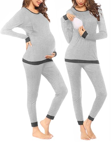 Ekouaer Nursing Pajama Set Long Sleeve Maternity Sleepwear Labor Pregnancy Pjs Breastfeeding Thermal Underwear Clothes 0 belly baby and beyond