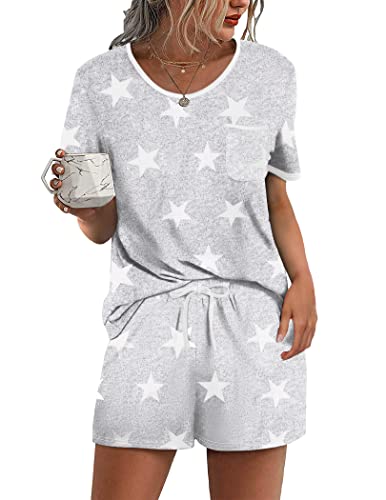 Ekouaer Pajama Set for Women 2 Piece Lounge Set Short Sleeve Tops and Shorts Soft Sleepwear Chest Pocket 0 belly baby and beyond