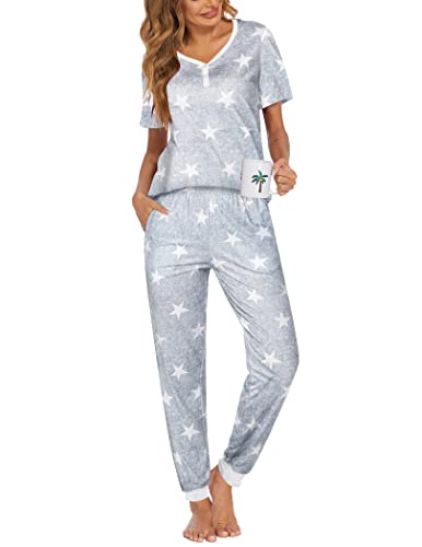 Ekouaer Pajamas Set Womens 2 Piece Lounge Set Short Sleeve Pjs Joggers Pants Sleepwear with Pockets 0 belly baby and beyond
