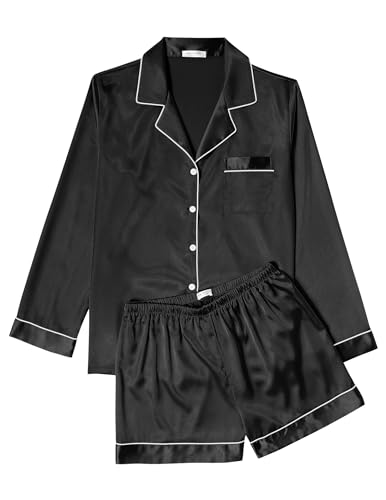 Ekouaer Silk Pajamas Womens Long Sleeve Sleepwear Soft Satin Button Down Loungewear 2 Piece Pjs Shorts Set S XXL 0 belly baby and beyond