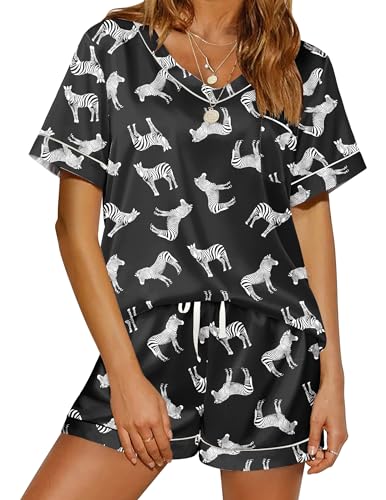 Ekouaer Silk Pajamas for Women Satin Pajama Set 2 Piece Short Sleeve Pjs Sets Soft Summer Sleepwear with Pockets S XXL 0 belly baby and beyond