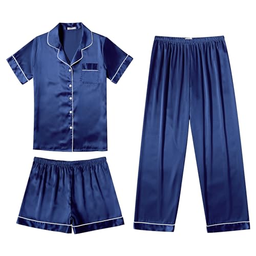 Ekouaer Silk Satin Pajama Set for Women Soft Short Sleeve Button Down Pj Sets 3 Piece Sleepwear Loungewear S XXL 0 belly baby and beyond