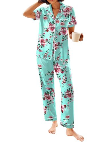 Ekouaer Silk Satin Pajamas Set Floral Print Button Down Pjs Soft Loungewear 0 belly baby and beyond
