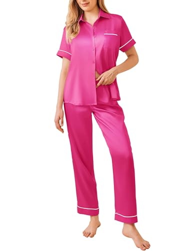 Ekouaer Silky Stain Pajamas Set for Women 2 Piece Short Sleeve PJs Button Down Sleepwear Loungewear S XXL 0 belly baby and beyond