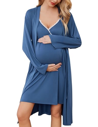 Ekouaer Womens Maternity Nursing Gown and Robe Set Labor Delivery Nuring Nightgowns for Hospital Breastfeeding Robes 0 belly baby and beyond