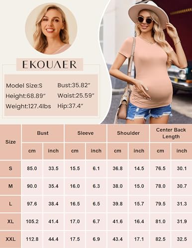 Ekouaer Womens Maternity Shirts 3 Packs V Neck Tops Tunic Pregnancy Clothes Side Ruched Short Sleeve Casual T Shirt S XXL 0 4 belly baby and beyond
