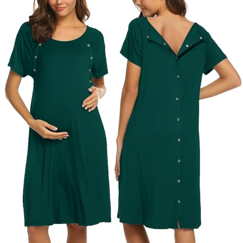 Ekouaer Womens NursingDeliveryLaborHospital Nightdress Short Sleeve Maternity Nightgown with Button S XXL 0 belly baby and beyond