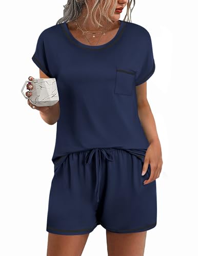 Ekouaer Womens Pajama Sets 2 Piece Soft Short Sleeve Top and Shorts Sleepwear Round Neck Pjs Lounge Set with Pockets 0 belly baby and beyond