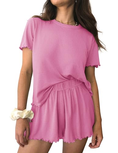Ekouaer Womens Pajamas 2 Piece Ribbed Knit Pjs Short Sleeve Sleepwear Set Summer Soft Pajamas Set Casual Lounge Sets 0 belly baby and beyond