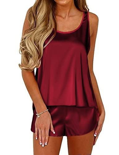 Ekouaer Womens Satin Silk Pajamas Back Split Tank Top and Shorts Silky Pj Set Sleepwear S XXL 0 belly baby and beyond