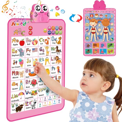 Electronic Interactive Double Sided Alphabet Wall Chart Talking ABC 123 Music Learning Poster Educational Toddlers Toys for Ages 3 4 Kids Gift Best for Preschool Boys GirlsPink 0 belly baby and beyond