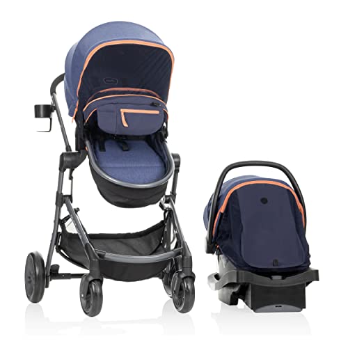 Evenflo Pivot Vizor Travel System with LiteMax Infant Car Seat Promenade Blue 0 belly baby and beyond