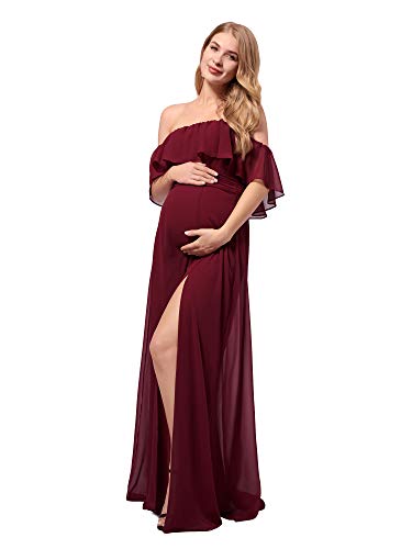 Ever Pretty Womens Off shoulder Side Slit Long Chiffon Ruffle Pregnancy Party Dress Maternity Photography Dresses 0968 EY 0 belly baby and beyond