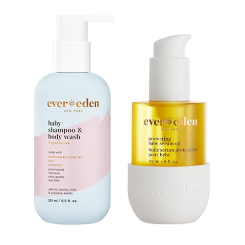 Evereden Baby Cradle Cap Bundle Clean Vegan Baby Cradle Cap Kit Baby Cradle Cap Shampoo Body Wash Protecting Baby Cradle Cap Oil Made for Newborns Great for the Whole Family 0 belly baby and beyond