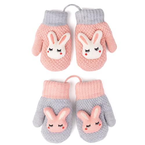 Flammi 2 Pairs Toddler Mittens for Baby Boys Girls Winter Sherpa Lined Warm Knit Mittens Cartoon Kids Gloves 0 belly baby and beyond