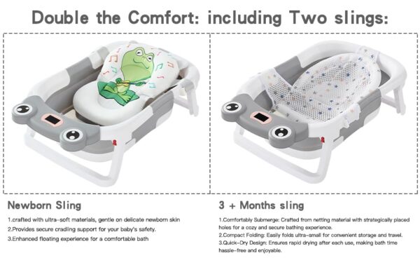 Foldable Baby Bathtub for Newborn to Toddlers Foldable Bath Tub with Thermometer Soft Cushion Bath Net Durable Portable Travel Bathtub with Drain Hole for Infants Grey Baby Bathtub 0 4 belly baby and beyond