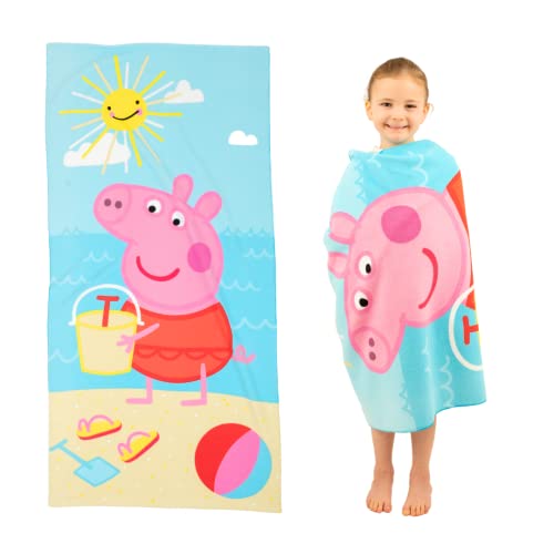 Franco Peppa Pig Kids Super Soft Lightweight 100 Recycled BathPoolBeach Towel Made from Recycled Plastic Bottles 58 in x 28 in 100 Official Licensed Peppa Pig Product Large 0 belly baby and beyond