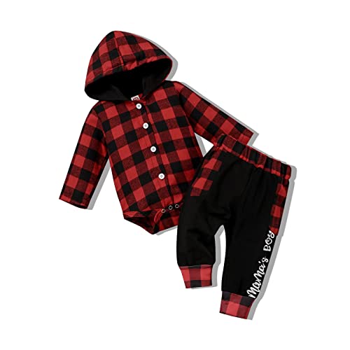 Fuermos Newborn Baby Boy Clothes Plaid Button Long Sleeve Hoodie Romper Mamas Boy Pants Fall Winter Outfits Set 0 belly baby and beyond
