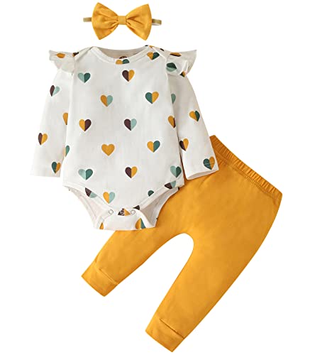 Fullfamous Baby Girls 3pc Frill Long Sleeve Romper and Pant Set 0 belly baby and beyond