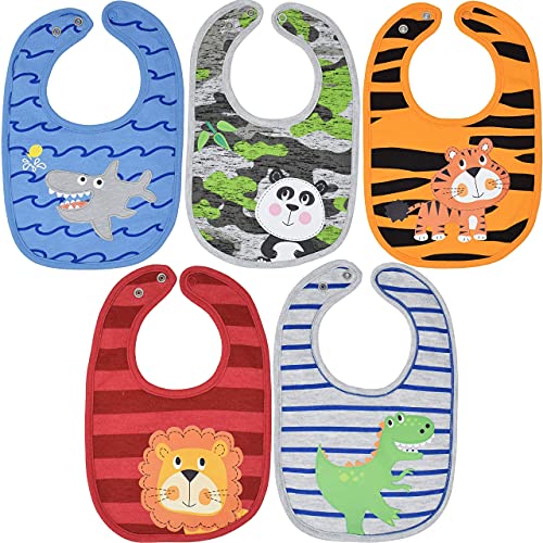 Funstuff Baby Boys 5 Pack Bibs Lion Panda Dinosaur Tiger Shark 0 belly baby and beyond
