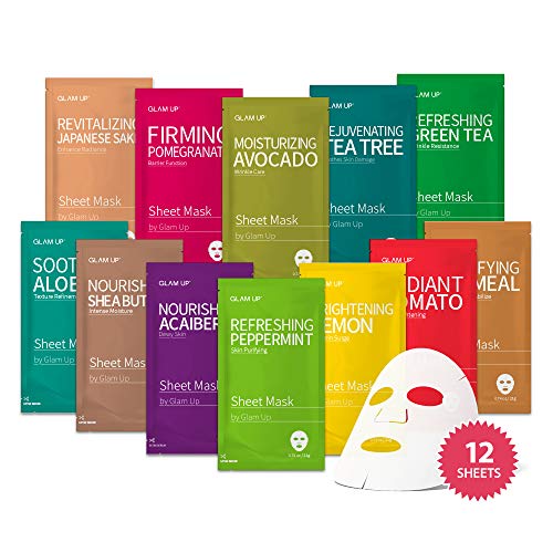 GLAM UP Premium Facial Sheet Mask 12 Combo Pack of 12 Clean Face Masks Skincare Hydrating Face Masks Moisturizing Soothing Beauty Mask For All Skin Type Variety Beauty Mask Set 0 belly baby and beyond