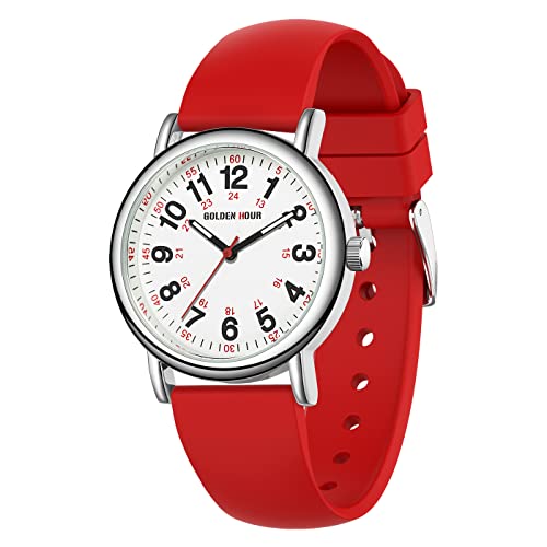 GOLDEN HOUR Waterproof Nurse Watch for Medical Professionals Students Women Men Military Time Luminouse Easy Read Dial 24 Hour with Second Hand Colorful Silicone Band 0 belly baby and beyond