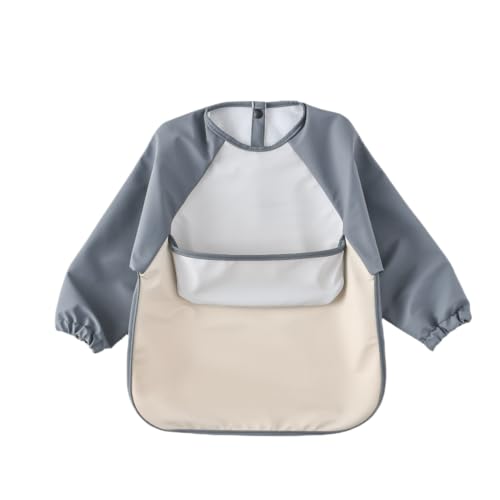 GZMM Waterproof Baby BibsInfant Toddler Long Sleeve Feeding Bib With Food CatcherWipe Clean Washable 0 belly baby and beyond