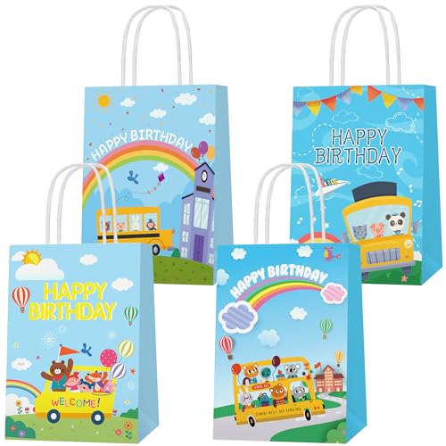 Generic 20 PCS Cartoon Party Bags School Bus Party Favor Goodie Bags Candy Bags with Handles Kid Birthday Party Gift Bags Birthday Party Supplies Decorations 4 Patterns blue 0 belly baby and beyond