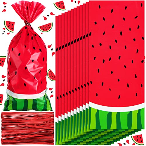 Gersoniel 100 Pieces Watermelon Treat Bags Cellophane Bags Watermelon Party Bags Plastic Candy Bag with 200 pieces Red Twist Ties for Watermelon Birthday Party Baby Shower Supplies Red 0 belly baby and beyond
