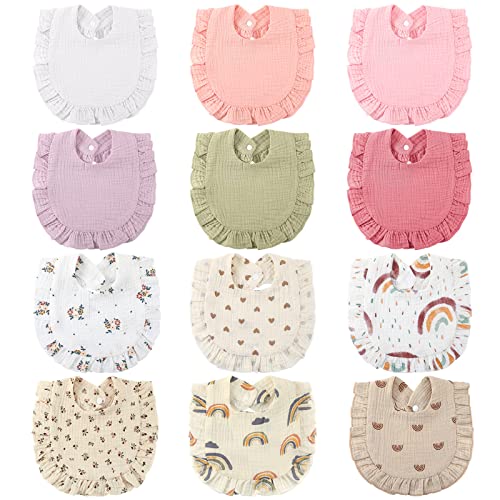 Geyoga 12 Pcs Baby Muslin Bibs Unisex Drool Teething Bibs Adjustable Drool Bibs Feeding Cloth Baby Bibs for Baby Infants 0 belly baby and beyond