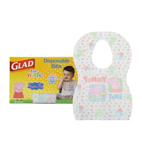 Glad Peppa Pig Paper Bibs 30 Count with Cute Peppa Pig Design for Kids Art Craft Disposable Kids Bibs 0 belly baby and beyond
