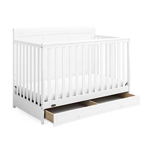 Graco Asheville 4 in 1 Convertible Crib with Drawer White GREENGUARD Gold Certified Crib with Drawer Combo Full Size Nursery Storage Drawer Converts to Toddler Bed Daybed and Full Size Bed 0 belly baby and beyond