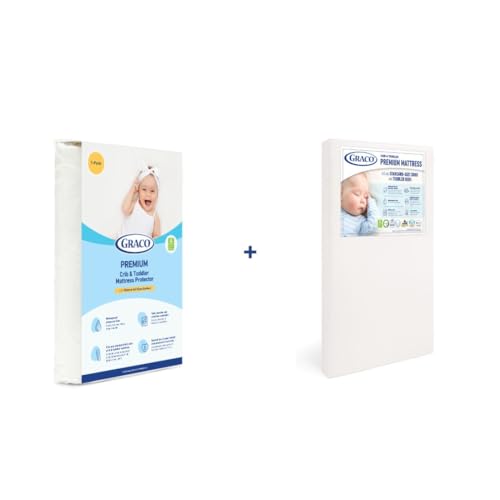 Graco Premium Crib Mattress Protector Value Bundle 1 Pack includes GREENGUARD Gold Certified Crib Toddler Mattress GREENGUARD Gold Certified Waterproof Mattress Protector Fits Standard Crib 0 belly baby and beyond