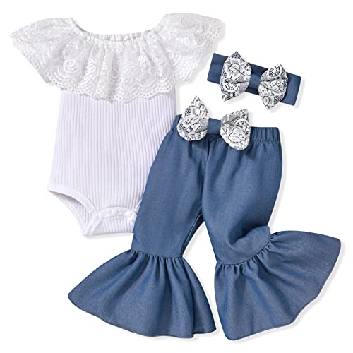 HINTINA Newborn Baby Girl Short Sleeve Bodysuit Flared Pants Ribbed Outfits 0 belly baby and beyond