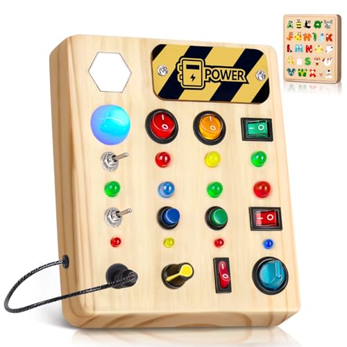 HONGDDY LED Busy Board Wooden Sensory Toys for Toddler Montessori Music Toy for Airplane Travel Activity Educational Learning Toy Busy Light Switch Autism Toys Birthday Boys Girls Gifts 0 belly baby and beyond