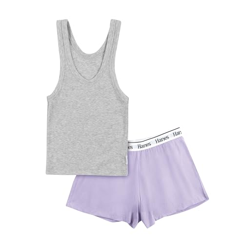 Hanes Womens Originals Loungewear Set Comfywear Rib Crop Tank And Sleep Shorts 2 Piece Set 0 belly baby and beyond