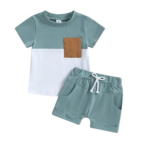 Hnyenmcko Toddler Baby Boy Summer Clothes Color Block Short Sleeve T Shirt Tops Solid Shorts Set 2Pcs Infant Causal Outfits 0 belly baby and beyond