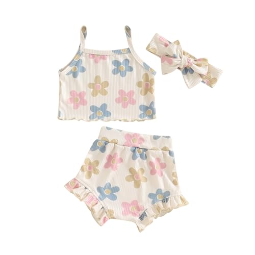 Infant Baby Girl Clothes Floral Sleeveless Tank Tops Ruffle Elastic Waist Shorts Set Toddler Newborn Summer 0 belly baby and beyond