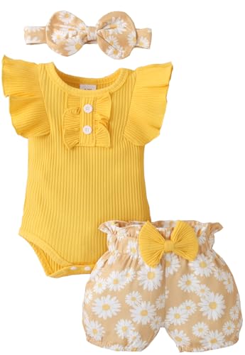 Infant Baby Girl Clothes Summer Outfits Ruffle Romper Bodysuit and Floral Shorts Pant Sets with Headband 0 belly baby and beyond