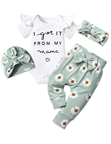 Infant Newborn Baby Girl Clothes Set White Ruffle long sleeve Top Pants Headband Hat 4pcs 0 6M Baby Clothes 0 belly baby and beyond