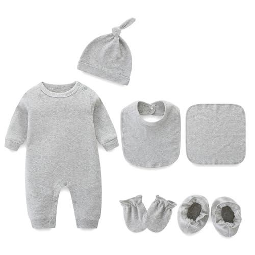 Infant RomperBurp ClothBibMittensShoesCap Set Breathable Healthy Fabric Tops for Baby 0 belly baby and beyond