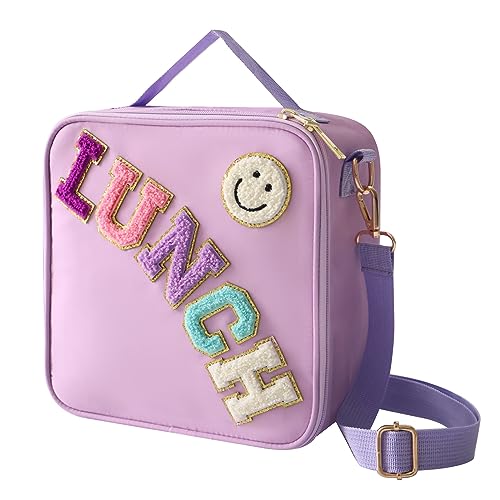 Insulated Lunch Bag With Adjustable Shoulder Strap Nylon Preppy Lunch Box Large Insulated Lunch Bag Reusable Lunch Tote Bag with Smiley Preppy LunchBag for Girls School Travel Picnic Purple 0 belly baby and beyond