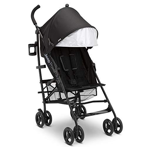 Jeep PowerGlyde Plus Stroller by Delta Children Lightweight Travel Stroller with Smoothest Ride Aluminum Frame 4 Position Recline Extra Large Storage Basket Black 0 belly baby and beyond