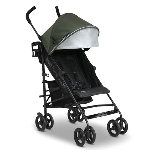Jeep PowerGlyde Stroller by Delta Children Lightweight Travel Stroller with Smoothest Ride Compact Fold 3 Position Recline Extra Large Storage Basket Olive Green 0 belly baby and beyond