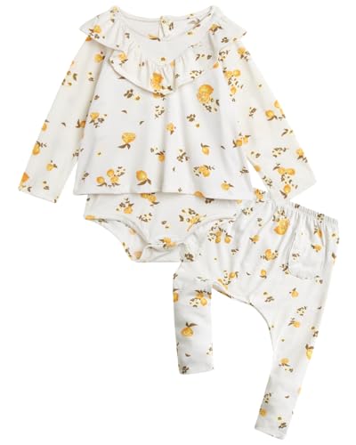 Jessica Simpson Baby Girls Pants Set Cute Ruffle Bodysuit and Pants Trendy Baby Outfit for Newborns and Infants 0 24M 0 belly baby and beyond