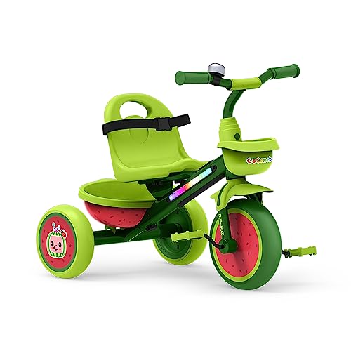 Jetson CoComelon Light Up Trike Front and Rear Baskets Multi Colored LED Lights Seatbelt and Bell Green Ages 2 4 Medium 0 belly baby and beyond