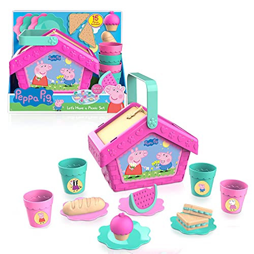 Just Play Peppa Pig Lets Have a Picnic Set Travel Toy with Handle Includes 4 Settings and Play Food 15 Pieces Kids Toys for Ages 3 Up 0 belly baby and beyond